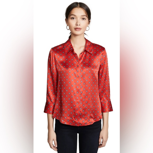 L'AGENCE Silk Jil Blouse in Royal Red Multi Maestro, size Large - Picture 9 of 13